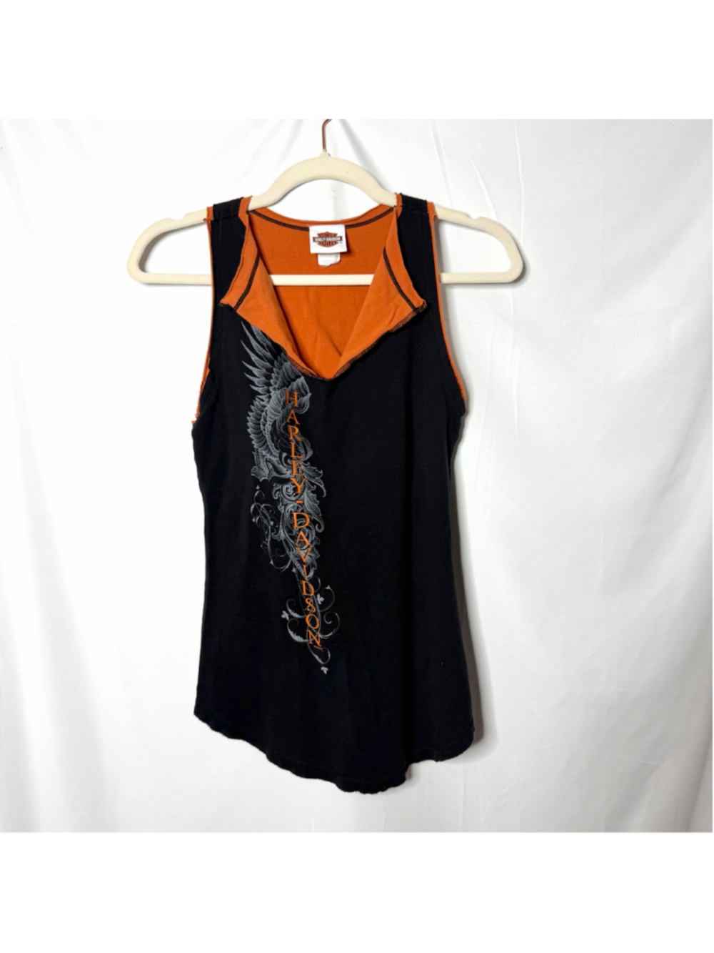 Harley-Davidson Double Layer Tank Top Size M Black Orange Graphic